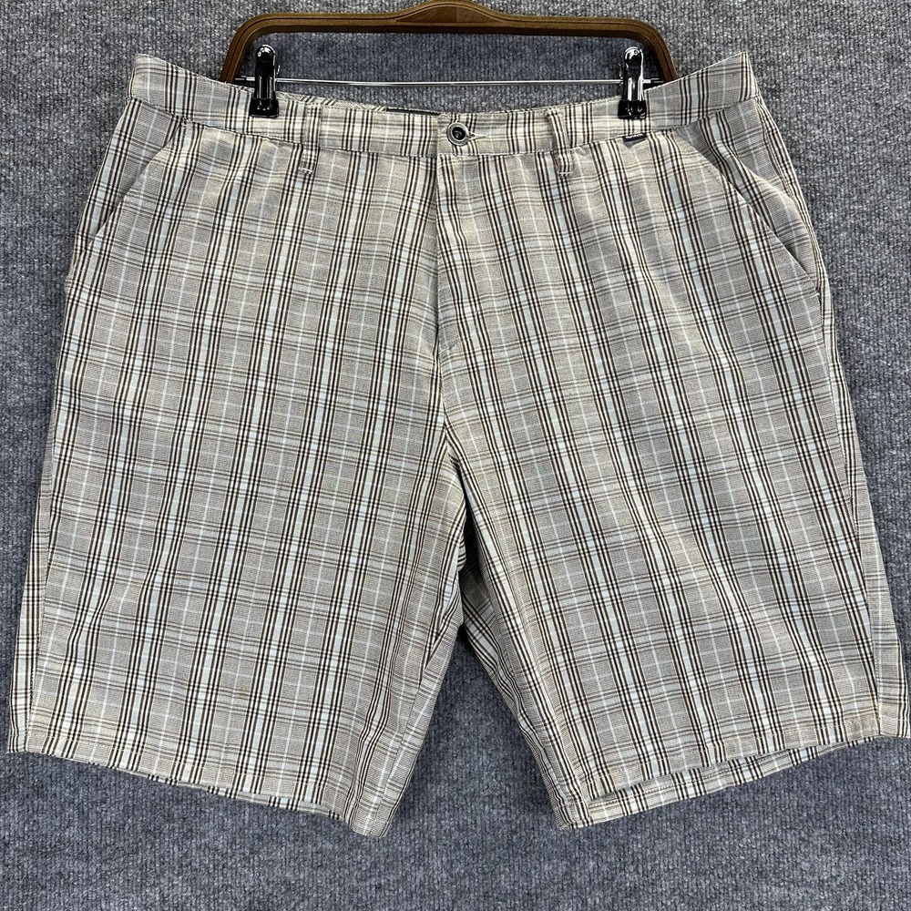 Hurley Shorts Mens 38 Gray Brown Plaid Flat Front Casual Golf Walking Chino